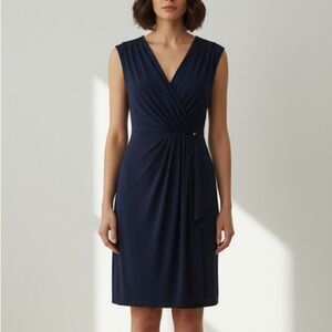 Michael Kors navy blue sleeveless draped jersey wrap effect dress - Small